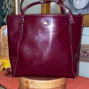 COACH Peyton Saffiano Patent Leather Zip Top Tote in Merlot/Burgundy